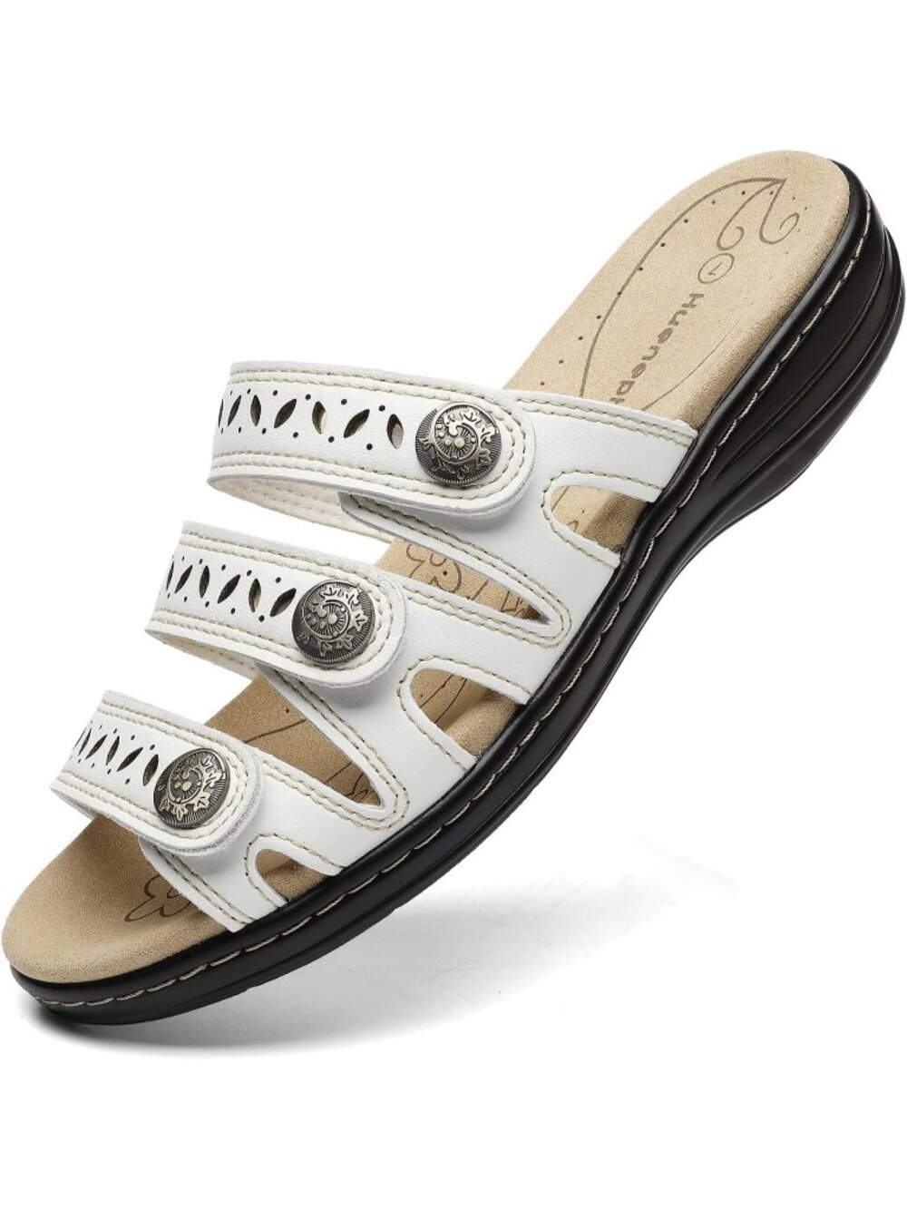 Women's Comfort Leather Slides Flat White Slip On Casual Walking Slippers